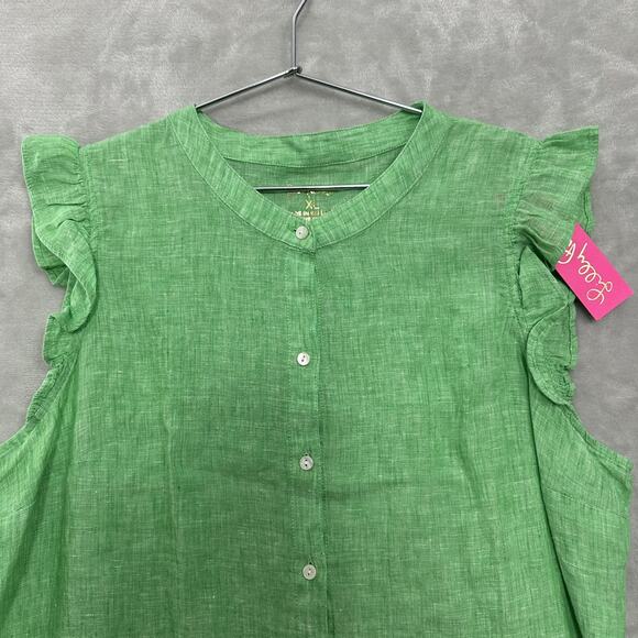 Lilly Pulitzer Briette Button Down Top Seacoast Linen Gecko Green Women’s XL - Picture 4 of 13